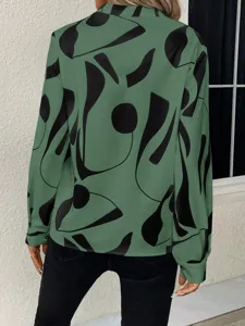 Abstract printed long sleeve blouse for women, casual V-neck loose fit shirt top.