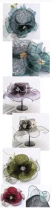 Women elegant organza lace sun hat wide brim floral flat top beach travel sunhat photo props