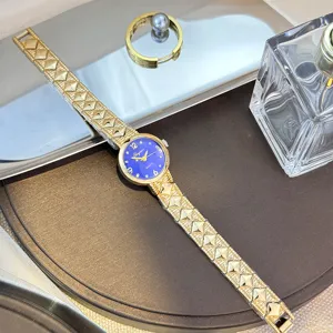Luxus Damen Quarzuhr mit blauem Zifferblatt und goldem geometrischem Armband Armbanduhr