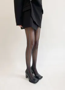 Collants noirs transparents avec motif jacquard bleu, collants sexy et minceur pour femmes.