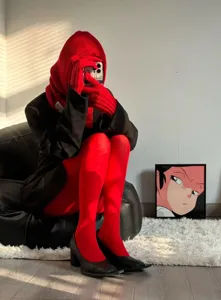 Vibrant red velvet pantyhose for women, soft opaque stretchy tights for stylish daily wear.