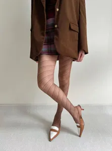 Sexy sheer pantyhose for women, diagonal stripe hollow jacquard design, breathable tights.