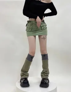 Adjustable drawstring leg warmers women autumn winter functional style patchwork socks