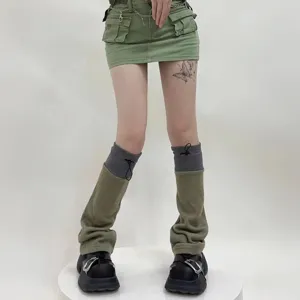 Women functional style patchwork drawstring leg warmers autumn winter fashion knit socks
