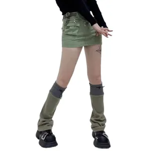 Stylish women functional cargo skirt with stylish color-block drawstring leg warmers.