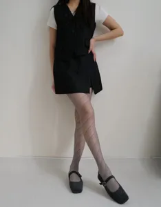 Stylish grey diagonal stripe jacquard pantyhose for women, perfect autumn daily wear and fashion.