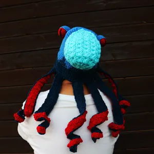 Handmade crochet octopus hat, funny novelty beanie for Halloween costume parties and winter wear.