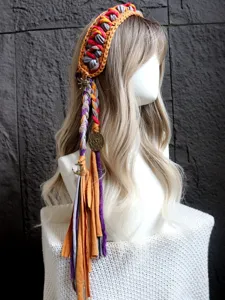 Fascia vintage in uncinetto fatta a mano con nappe colorate accessori per cerchi per capelli boho.
