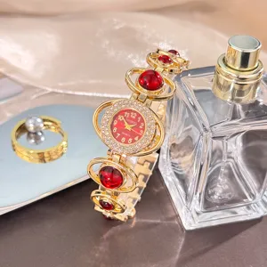 Fashion quartz watch for women luxury rhinestone nebula design gold metal bracelet strap