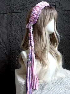 Fascia per capelli intrecciata rosa e viola all'uncinetto boho fatta a mano con frange.
