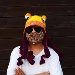 Handmade crochet octopus hat funny novelty warm knitted beanie cap for party wear.