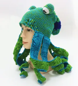 Handmade crochet octopus hat funny green blue tentacle winter warm knit beanie Halloween party