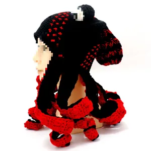 Handmade crochet octopus hat funny black red tentacle beanie warm novelty party headwear