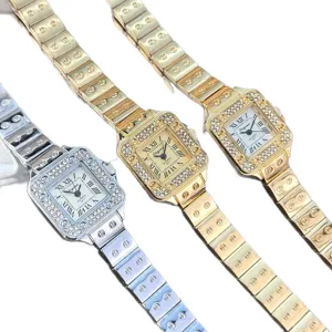 Damen quadratische Quarzuhr Edelstahl Strass Lünette Luxus Business lässige Armbanduhr