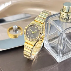 Luxury gold rhinestone women watch elegant quartz timepiece delicate bracelet fashion wrist watch