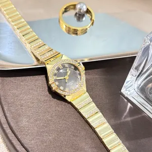 Gold rhinestone quartz watch for women luxury fashion stainless steel bracelet timepiece