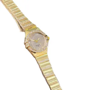 Gold rhinestone quartz women watch luxury bracelet fashion wristwatch for daily wear