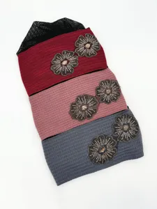 Fascia per capelli larga bohemien con fiori di perline elastica sport yoga donna quotidiana