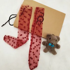 Sheer red polka dot mesh stockings summer thin hosiery sweet style cute socks with bear prop