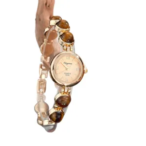Damenuhr Luxus Quarzwerk mit Naturstein Perlen Armband elegante goldene Armbanduhr Haupt