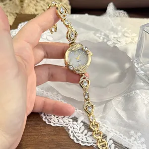 Reloj de cuarzo mujer elegante pulsera estrás dorada esfera nacre reloj pulsera lujo elegante