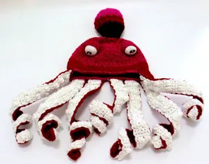 Handcrafted crochet octopus hat, funny animal headgear for Halloween and cosplay parties.