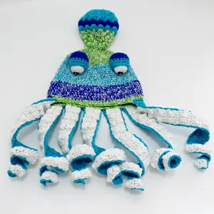 Handcrafted crochet octopus hat with curly tentacles, funny warm knit beanie for parties.