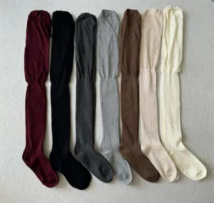 Solid color over-the-knee ribbed long socks, soft cotton slouch socks for women, multi-color.