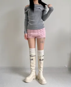 Solid color over-the-knee long socks, cozy autumn winter knitted stack socks for women.