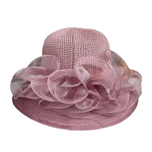 Chapeau seau fleur organza rose ete respirant protection solaire chapeau plage exterieur femme