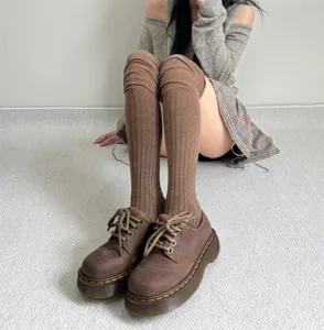 Solid color over the knee ribbed long socks for women autumn winter soft knit cozy style