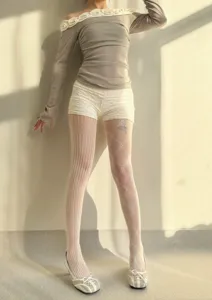 Collants de peche en dentelle blanche sexy avec motif coeur de diamant, collants ajoures d'ete.