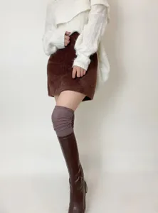 Knee high slouch socks for women, winter long cotton knit stockings, cozy ribbed design.