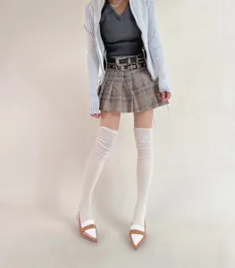 Solid color over-the-knee long socks women autumn winter soft vertical stripe slouchy socks