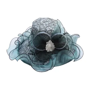 Elegant organza lace flat top sun hat for women summer travel beach uv protection.