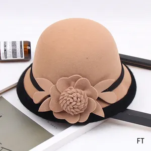 Korean Style Women Winter Warm Woolen Bucket Hat Elegant 3D Floral Bowler Hat Casual Travel Outdoor Basin Hat