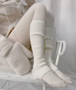 Cozy knit stirrup leg warmers cream winter warm socks fashion cozy style soft comfy legwear