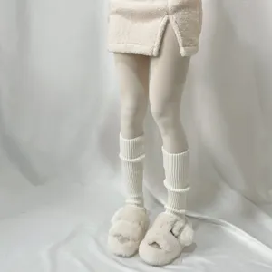 Cozy knitted leg warmers for women winter fluffy warm slouch socks soft cream style fashion