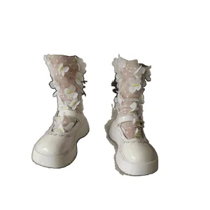 Lolita platform shoes with 3d floral mesh socks sweet white footwear cute summer style
