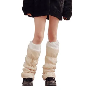 Winter warm quilted leg warmers fleece lined plush boot cuffs stylish thermal calf socks