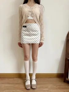 Summer hollow mesh wheat ear knit mid tube socks breathable cute Lolita leg warmers detail.