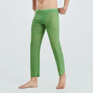Men Transparent Mesh Casual Pants Breathable Sheer Stretch Leggings Thin Sexy Sleep Lounge Trousers