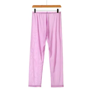 Men's sheer mesh long pants lightweight breathable casual sleepwear lounge trousers