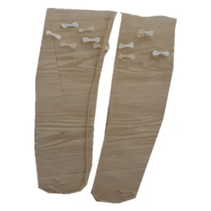 Cute Lolita mid-calf socks with wood grain print and white bow decorations for summer wear.