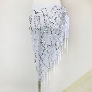 Foulard fianchi danza del ventre paillettes bianche cintura con frange triangolo