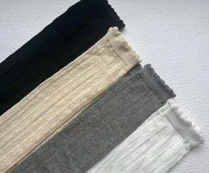 Close-up detail of breathable cotton mesh slouch socks featuring lettuce trim design.