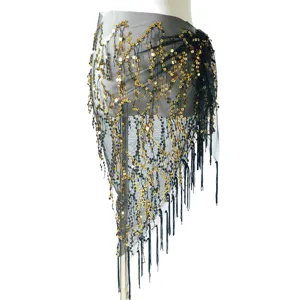 Foulard per danza del ventre con paillettes nere catena in vita con frange cintura da ballo