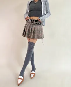 Women ribbed over knee long socks autumn winter knit thigh high hosiery stockings casual wear