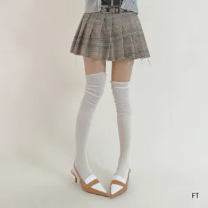 Women Solid Color Over The Knee High Tube Socks Autumn Winter Soft Knit Vertical Stripe Casual Long Socks
