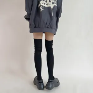 Comfortable solid color over the knee high socks for women, soft vertical ribbed knit.